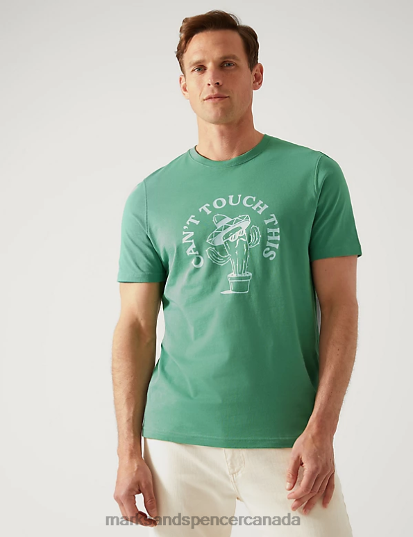 Men Fresh Green Clothing Marks & Spencer Pure Cotton Cactus Print T-Shirt 20VTD4975 - Marks and Spencer online