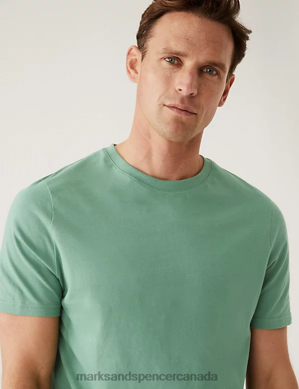 Marks and Spencer Canada - Men Fresh Green Clothing Marks & Spencer Pure Cotton Crew Neck T-Shirt 20VTD7