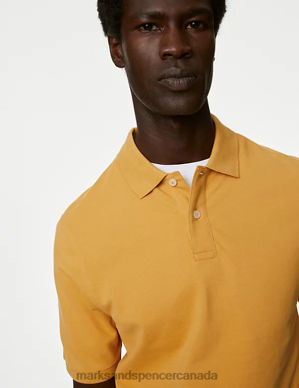 Men Gold Clothing Marks & Spencer Pure Cotton Pique Polo Shirt 20VTD213 - Marks and Spencer Canada locations