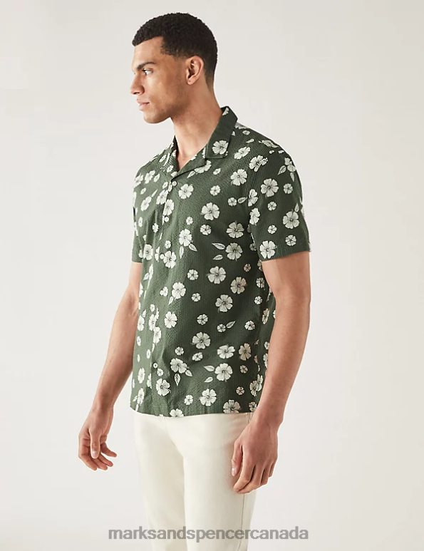 Marks and Spencer near me - Men Green Clothing Marks & Spencer Pure Cotton Seersucker Cuban Collar Shirt 20VTD6138