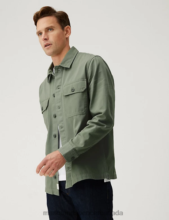 Men Green Clothing Marks & Spencer Pure Cotton Utility Overshirt 20VTD5566 - Marks and Spencer Canada locations