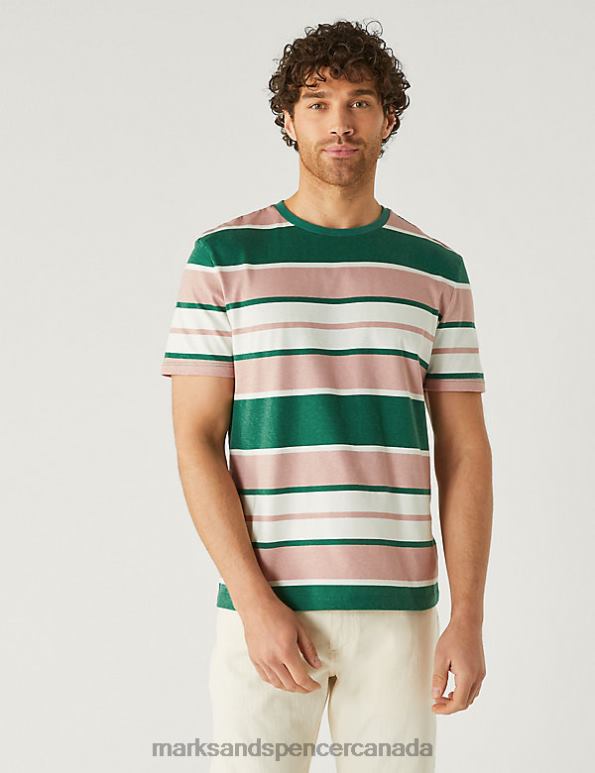 Men Green Mix Clothing Marks & Spencer Pure Cotton Colour Block T-Shirt 20VTD5457 - Marks and Spencer Canada locations