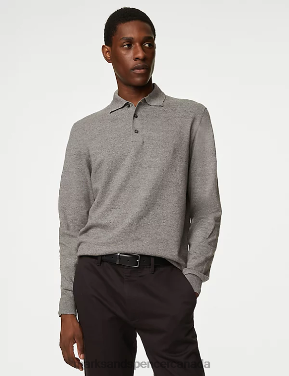 Men Grey Clothing Marks & Spencer Cotton Rich Tipped Knitted Polo Shirt 20VTD7175 - Marks and Spencer Canada locations