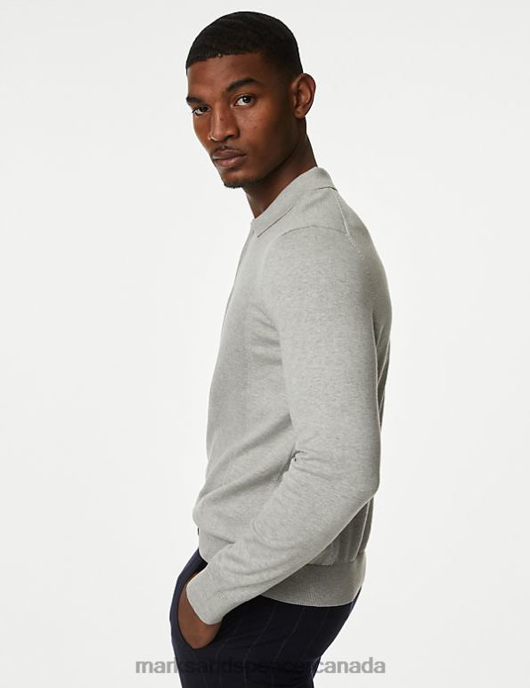 Marks and Spencer sale - Men Grey Clothing Marks & Spencer Cotton Rich Zip Up Knitted Polo Shirt 20VTD6927