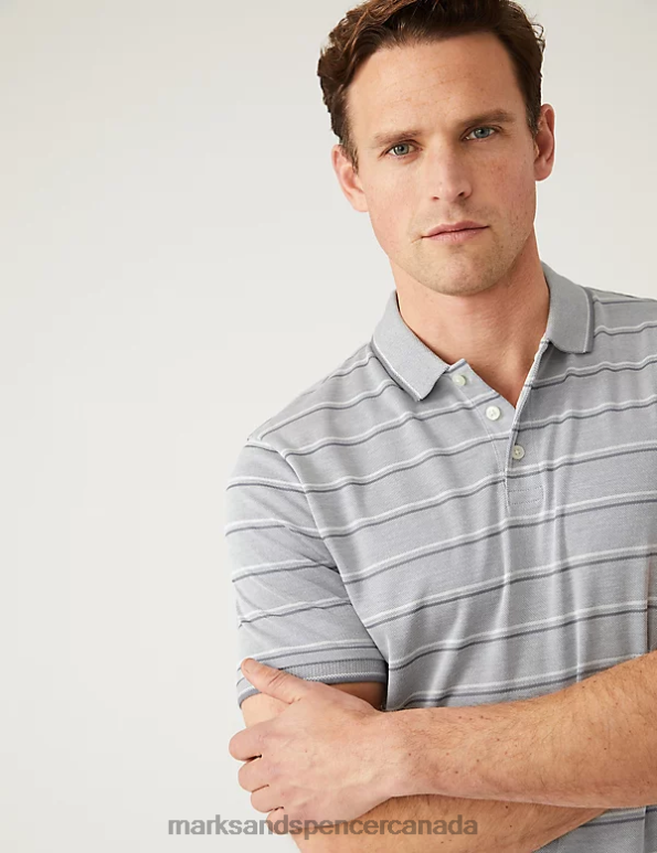 Marks and Spencer sale - Men Grey Clothing Marks & Spencer Modal Rich Striped Polo Shirt 20VTD5542