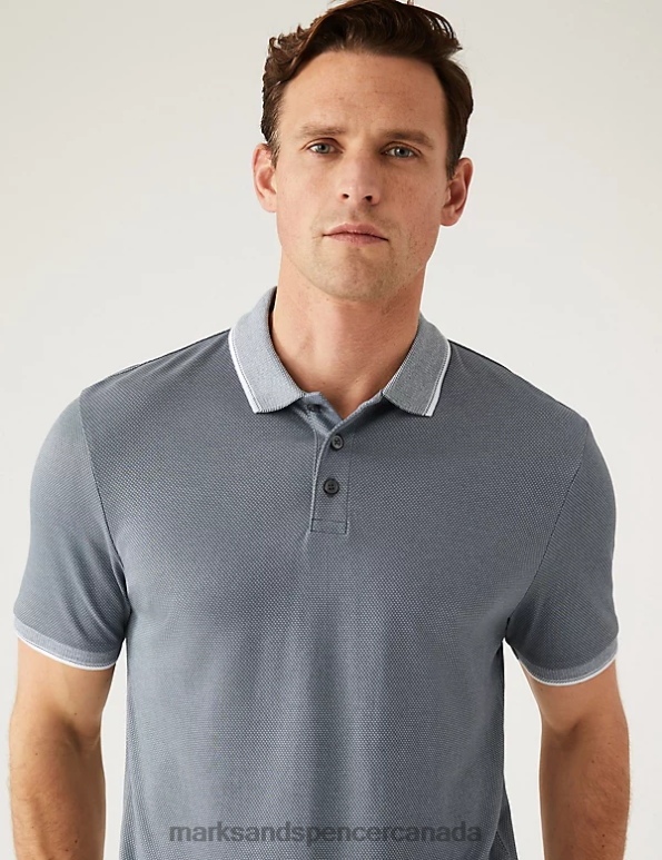 Marks and Spencer near me - Men Grey Clothing Marks & Spencer Modal Rich Tipped Collar Polo Shirt 20VTD6013