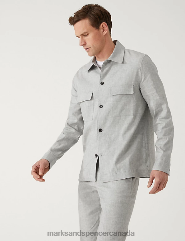 Marks and Spencer near me - Men Grey Clothing Marks & Spencer Regular Fit Italian Linen Miracle Overshirt 20VTD6345