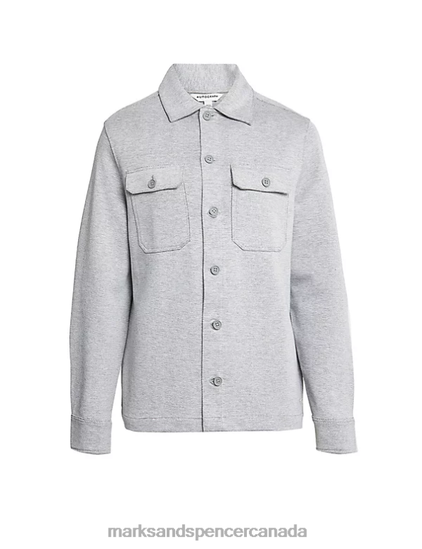 Men Grey Marl Clothing Marks & Spencer Cotton Rich Textured Overshirt 20VTD7166 - Marks and Spencer Canada locations