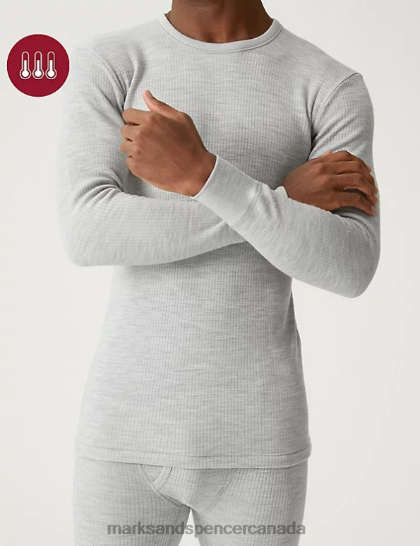 Marks and Spencer Canada - Men Grey Marl Clothing Marks & Spencer Heatgen Maximum Thermal Long Sleeve Top 20VTD5767