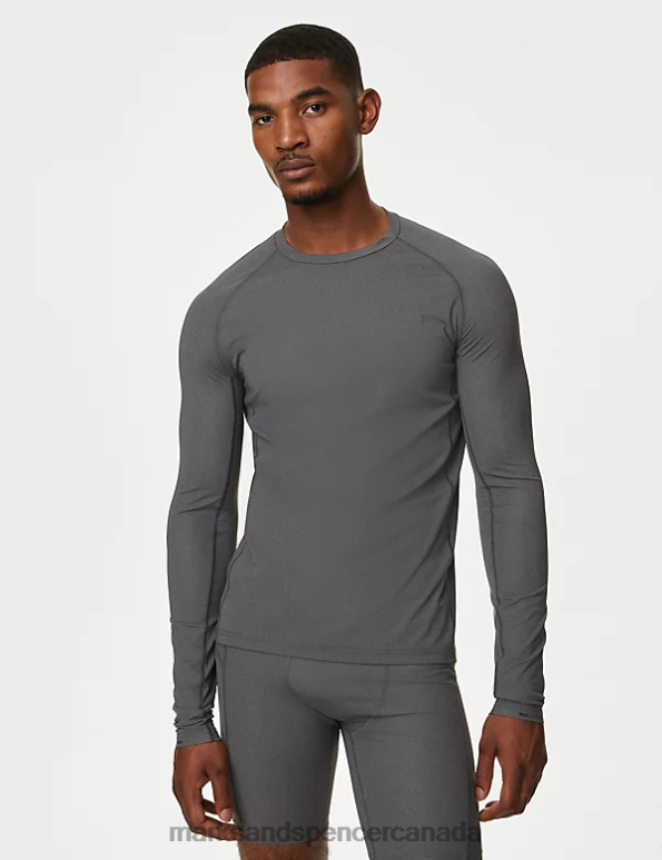 Marks and Spencer Canada - Men Grey Marl Clothing Marks & Spencer Long Sleeve Training T-Shirt 20VTD6660