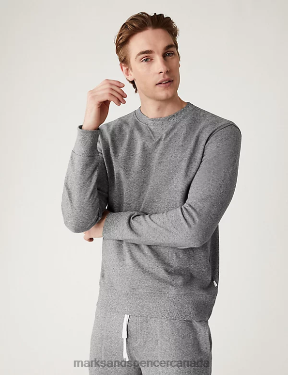 Marks and Spencer sale - Men Grey Marl Clothing Marks & Spencer Pure Cotton Crew Neck Sweatshirt 20VTD6881