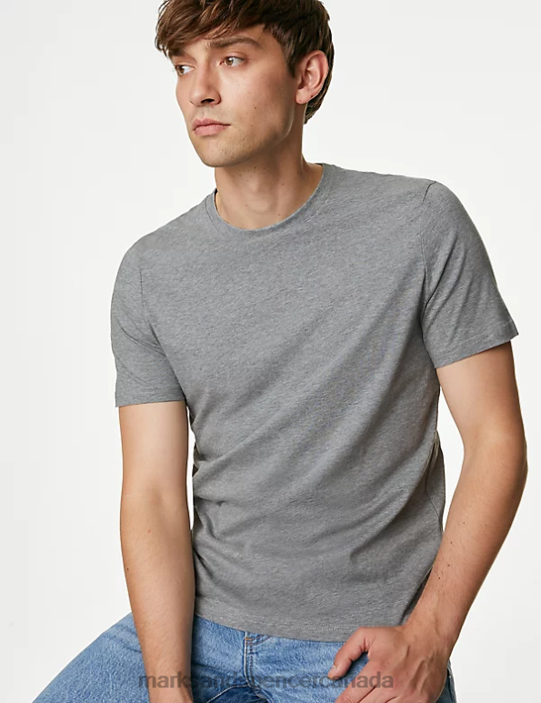 Marks and Spencer near me - Men Grey Marl Clothing Marks & Spencer Pure Cotton Crew Neck T-Shirt 20VTD149