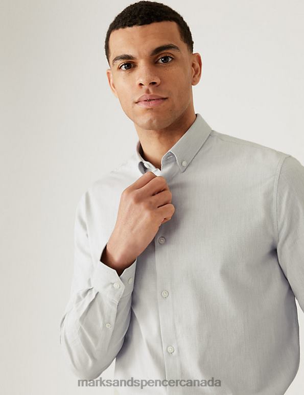 Men Grey Marl Clothing Marks & Spencer Regular Fit Stretch Textured Shirt 20VTD5694 - Marks and Spencer outlet