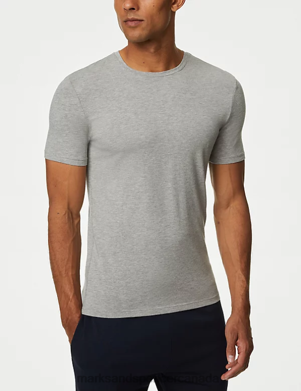 Men Grey Marl Clothing Marks & Spencer Supima Cotton Blend T-Shirt Vest 20VTD5549 - Marks and Spencer online