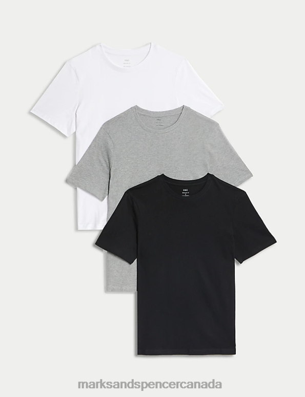 Marks and Spencer near me - Men Grey Mix Clothing Marks & Spencer 3pk Pure Cotton Crew Neck T-Shirts 20VTD5093