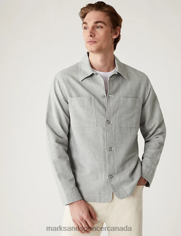 Men Grey Mix Clothing Marks & Spencer Linen Blend Overshirt 20VTD5789 - Marks and Spencer outlet