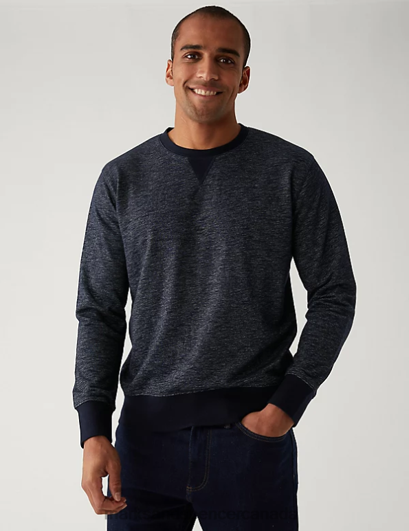 Men Indigo Mix Clothing Marks & Spencer Cotton Rich Sweatshirt 20VTD5416 - Marks and Spencer outlet