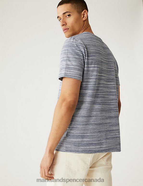 Marks and Spencer near me - Men Indigo Mix Clothing Marks & Spencer Cotton Rich Textured Crew Neck T-Shirt 20VTD5559