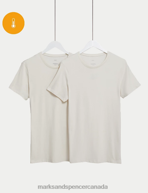 Men Ivory Clothing Marks & Spencer 2pk Heatgen Light Thermal Short Sleeve Top 20VTD7341 - Marks and Spencer Canada locations