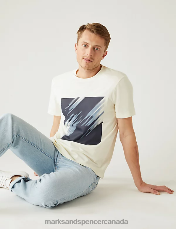 Men Ivory Clothing Marks & Spencer Pure Cotton Abstract Graphic T-Shirt 20VTD5056 - Marks and Spencer Canada locations