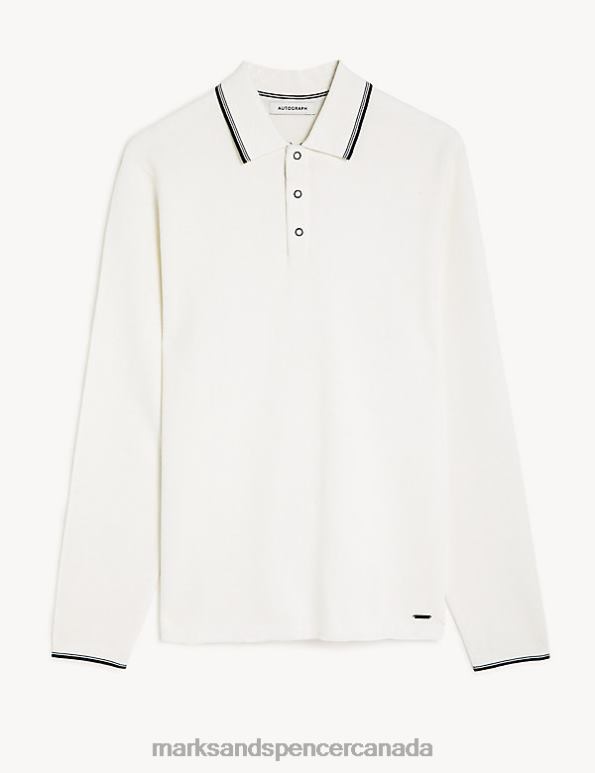 Men Ivory Mix Clothing Marks & Spencer Cotton Rich Tipped Knitted Polo Shirt 20VTD5076 - Marks and Spencer online