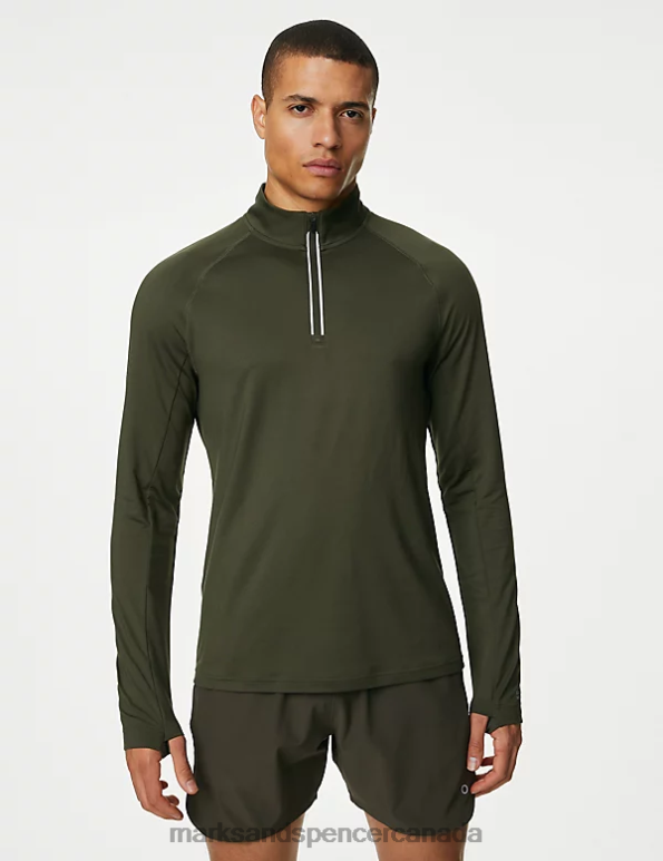 Men Khaki Clothing Marks & Spencer Half Zip Long Sleeve Top 20VTD6950 - Marks and Spencer Canada locations