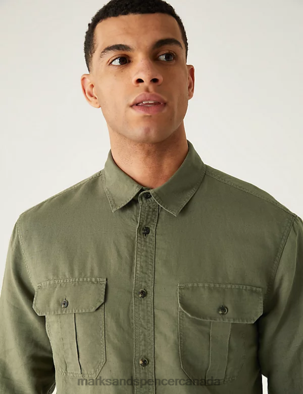 Marks and Spencer near me - Men Khaki Clothing Marks & Spencer Linen Blend Shirt 20VTD4909