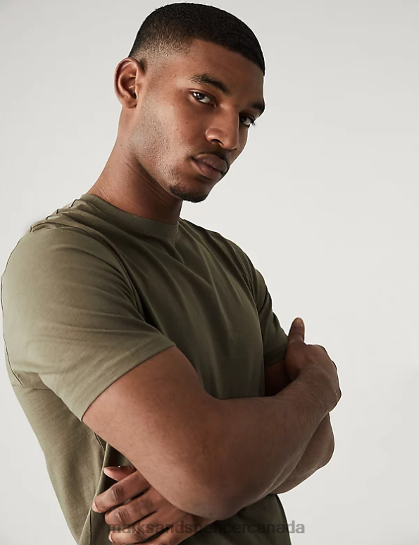 Marks and Spencer sale - Men Khaki Clothing Marks & Spencer Pure Cotton Crew Neck T-Shirt 20VTD160