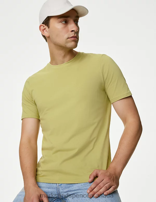 Men Leaf Clothing Marks & Spencer Pure Cotton Crew Neck T-Shirt 20VTD164 - Marks and Spencer outlet