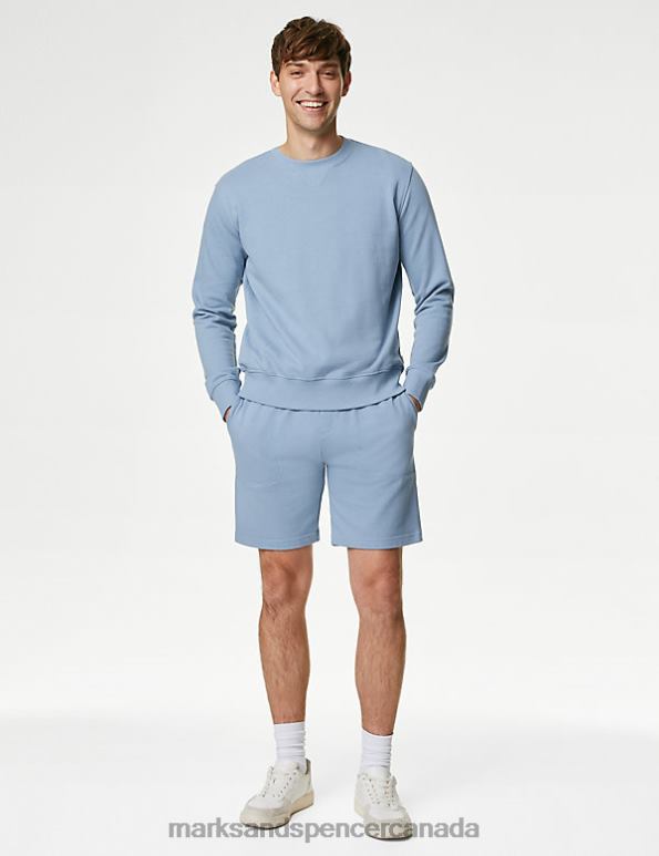 Men Light Airforce Clothing Marks & Spencer Pure Cotton Crew Neck Sweatshirt 20VTD6882 - Marks and Spencer online