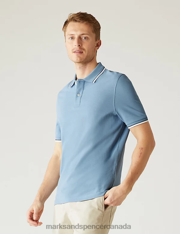 Marks and Spencer near me - Men Light Airforce Clothing Marks & Spencer Pure Cotton Pique Tipped Polo Shirt 20VTD5059