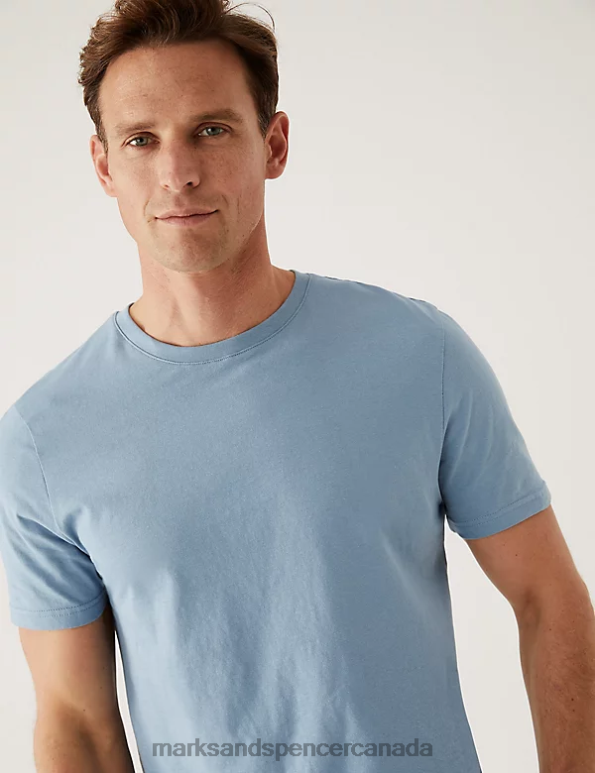 Marks and Spencer Canada - Men Light Airforce Clothing Marks & Spencer Slim Fit Pure Cotton Crew Neck T-Shirt 20VTD5156