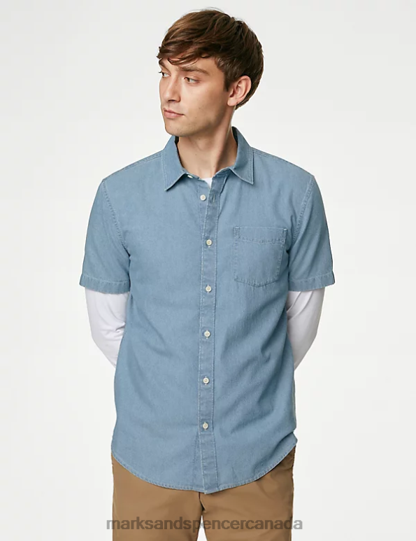 Men Light Blue Clothing Marks & Spencer Denim Shirt 20VTD5757 - Marks and Spencer Canada locations