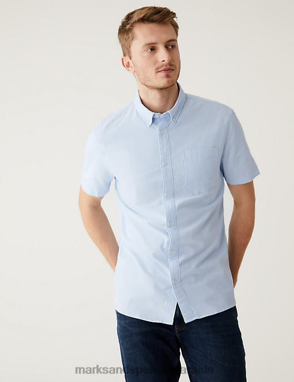 Marks and Spencer Canada - Men Light Blue Clothing Marks & Spencer Pure Cotton Oxford Shirt 20VTD5857