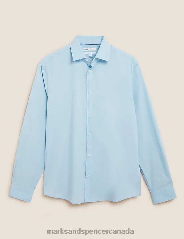 Marks and Spencer Canada - Men Light Blue Clothing Marks & Spencer Regular Fit Easy Iron Cotton Rich Shirt 20VTD7131