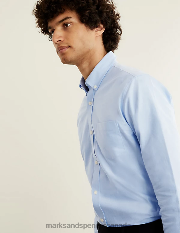 Marks and Spencer Canada - Men Light Blue Clothing Marks & Spencer Regular Fit Pure Cotton Oxford Shirt 20VTD5661