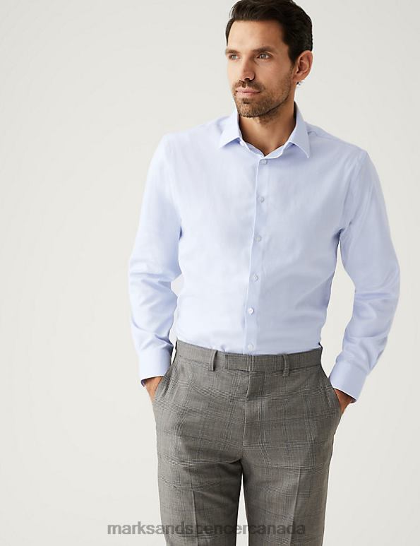 Marks and Spencer sale - Men Light Blue Clothing Marks & Spencer Regular Fit Pure Cotton Textured Shirt 20VTD5822