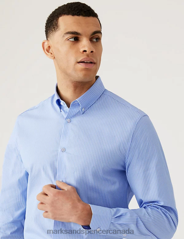 Marks and Spencer near me - Men Light Blue Clothing Marks & Spencer Slim Fit Cotton Rich Striped Shirt 20VTD5605