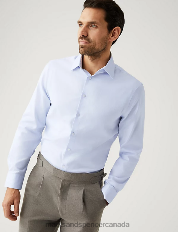 Men Light Blue Clothing Marks & Spencer Tailored Fit Pure Cotton Textured Shirt 20VTD5805 - Marks and Spencer online