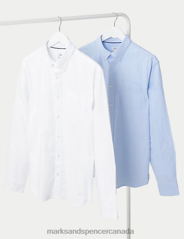 Marks and Spencer Canada - Men Light Blue Mix Clothing Marks & Spencer 2pk Easy Iron Pure Cotton Oxford Shirts 20VTD6198