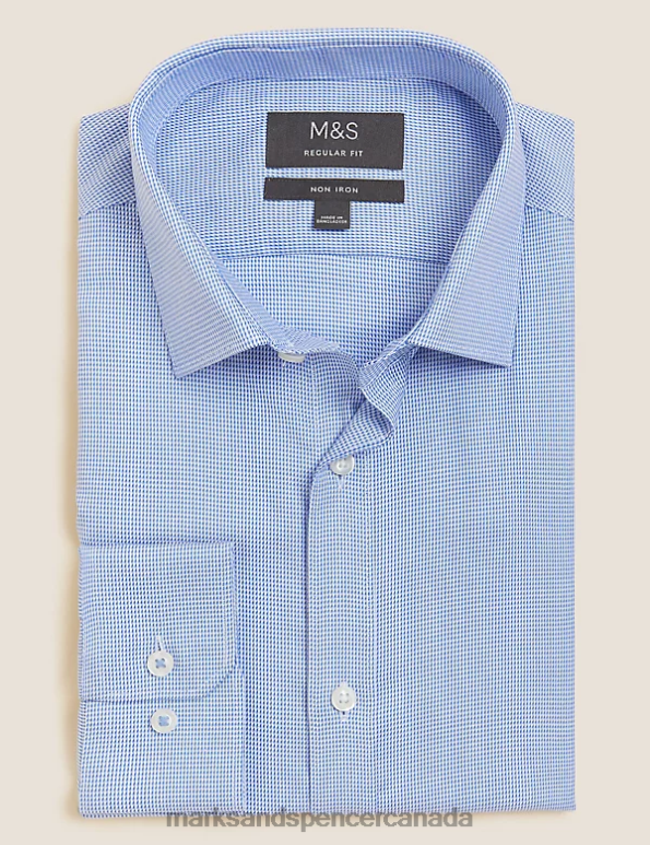 Men Light Blue Mix Clothing Marks & Spencer Regular Fit Non Iron Pure Cotton Shirt 20VTD5974 - Marks and Spencer outlet