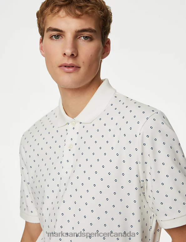 Marks and Spencer near me - Men Light Cream Clothing Marks & Spencer Pure Cotton Geometric Print Polo Shirt 20VTD4929