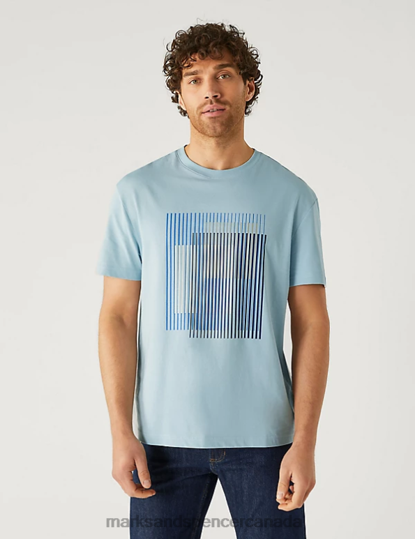 Men Light Denim Clothing Marks & Spencer Pure Cotton Abstract Graphic T-Shirt 20VTD4818 - Marks and Spencer outlet