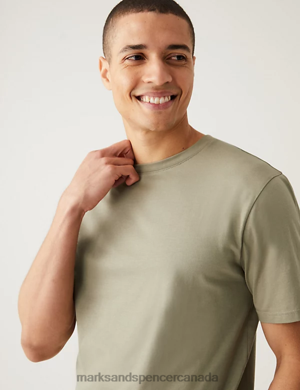 Marks and Spencer sale - Men Light Khaki Clothing Marks & Spencer Slim Fit Pure Cotton Crew Neck T-Shirt 20VTD5158