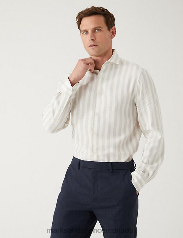 Men Light Natural Clothing Marks & Spencer Tailored Fit Italian Linen Miracle Shirt 20VTD5455 - Marks and Spencer online