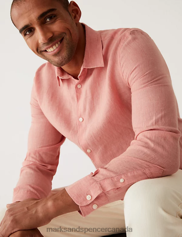 Marks and Spencer sale - Men Light Pink Clothing Marks & Spencer Pure Linen Shirt 20VTD5894