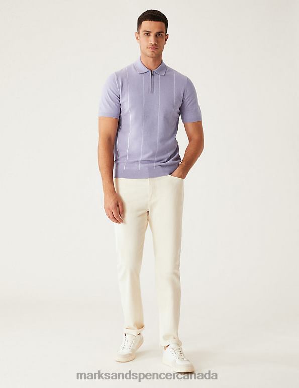 Men Lilac Clothing Marks & Spencer Cotton Rich Striped Knitted Polo Shirt 20VTD6532 - Marks and Spencer online