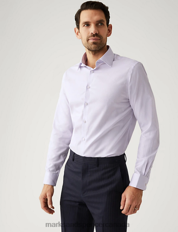 Men Lilac Clothing Marks & Spencer Tailored Fit Pure Cotton Puppytooth Shirt 20VTD6855 - Marks and Spencer outlet