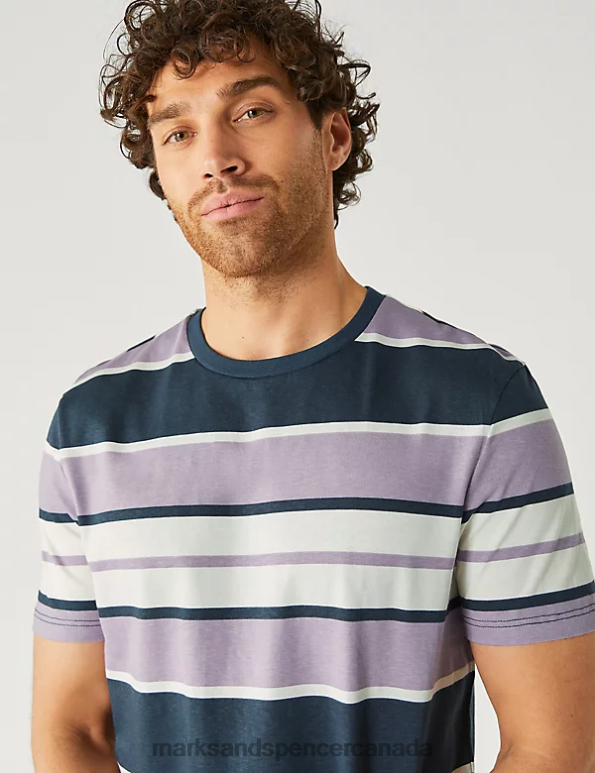 Men Lilac Mix Clothing Marks & Spencer Pure Cotton Colour Block T-Shirt 20VTD5849 - Marks and Spencer Canada locations