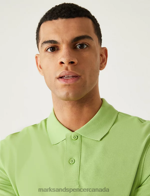 Men Lime Clothing Marks & Spencer Pure Cotton Pique Polo Shirt 20VTD211 - Marks and Spencer online